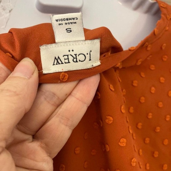 J.Crew Women's V-Neck Rust Layered part Sheer Polka Dot Blouse S - Picture 4 of 4